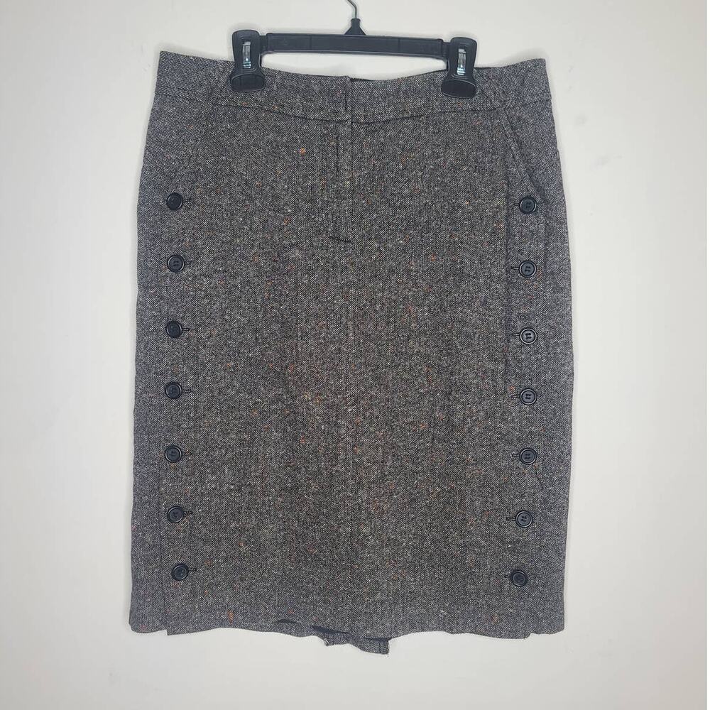Limited wool blend tweed pencil skirt with button details on each side - 8